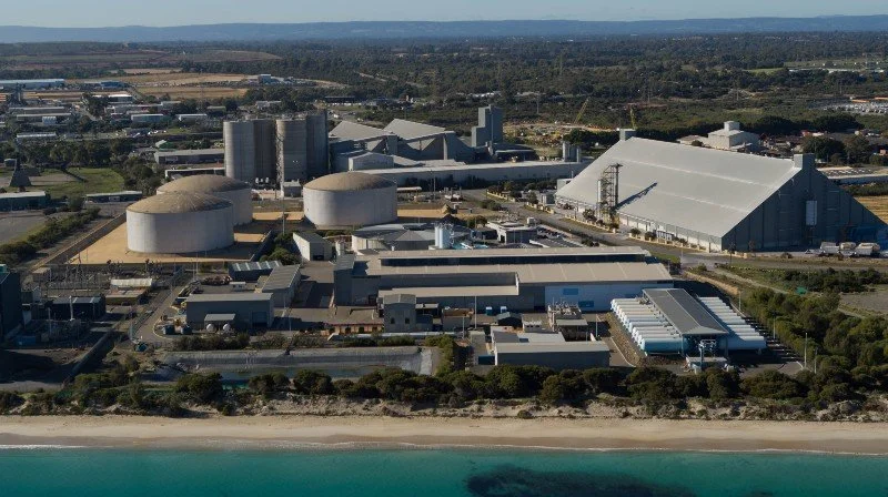 Kwinana Desalination Plant in Western Australia, producing drinking water for Perth by removing salt and impurities from seawater.