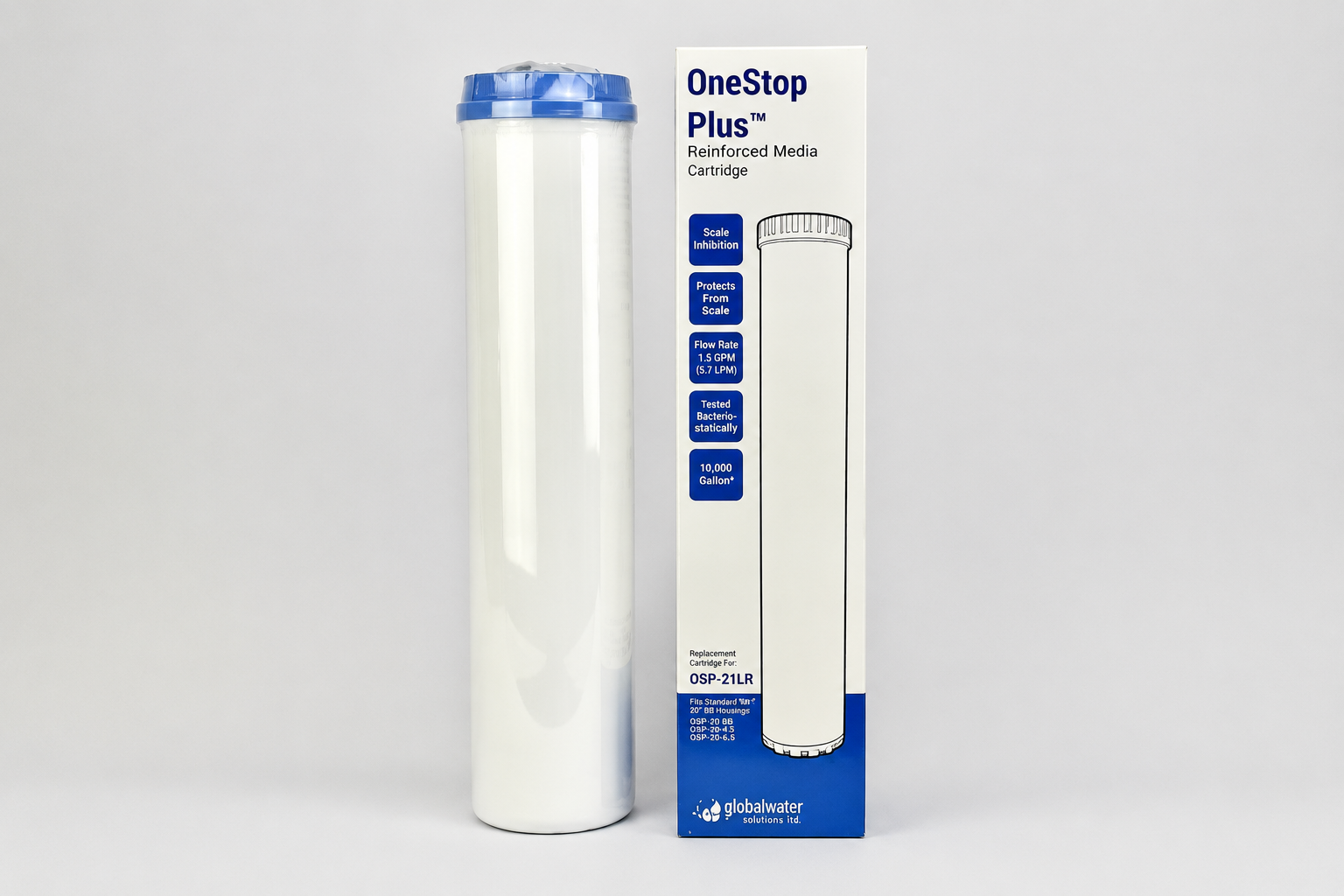 OneStop anti-scale cartridge used in the ClearHaven ScaleShield filtration stage, helping reduce calcium scale build-up in Perth homes without using salt or electricity.