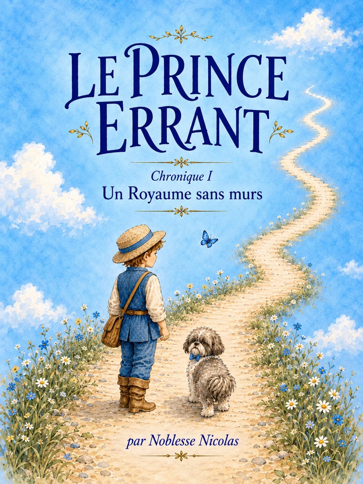 Couverture d'Un Royaume sans murs, Le Prince Errant : Perry au chapeau de paille et Roscoe marchent sur un chemin fleuri
