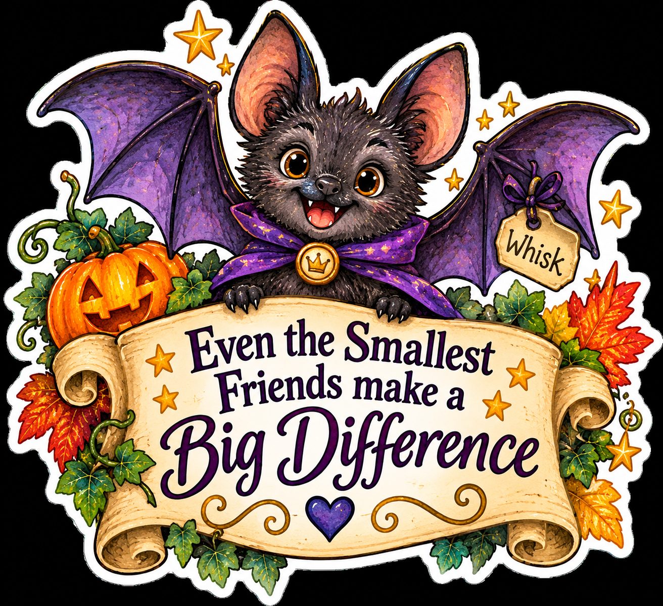Halloween Whisk Bat — Even the Smallest Friends Make a Big Difference — Kiss-Cut Sticker