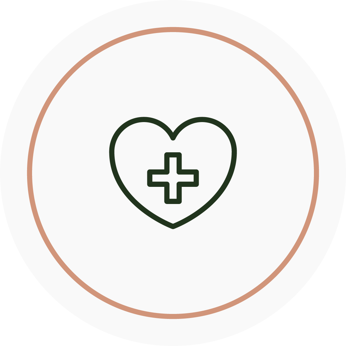 Heart symbol with a medical cross inside, enclosed by a circular border.