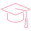 A pink graduation cap with a tassel.