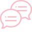 Two pink speech bubbles with a black speech bubble outline behind them.