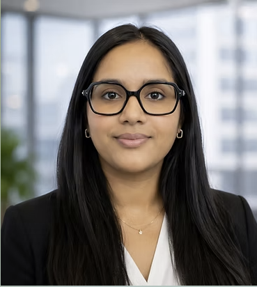 Professional woman with glasses in an office setting.