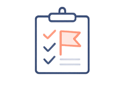 Checklist with three items, two checked off with blue checkmarks and one with a pink flag.