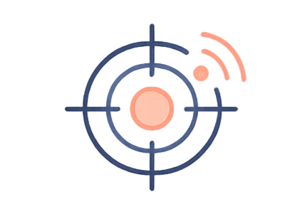 A target with concentric circles and crosshairs focusing on the center, with motion lines indicating movement or speed.