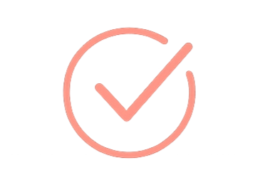 Pink checkmark inside a pink circle with a checkmark outline.