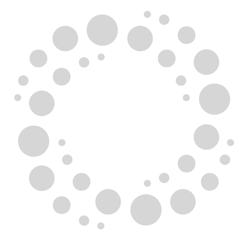 A pattern of gray circles of various sizes arranged in a circular formation on a white background.