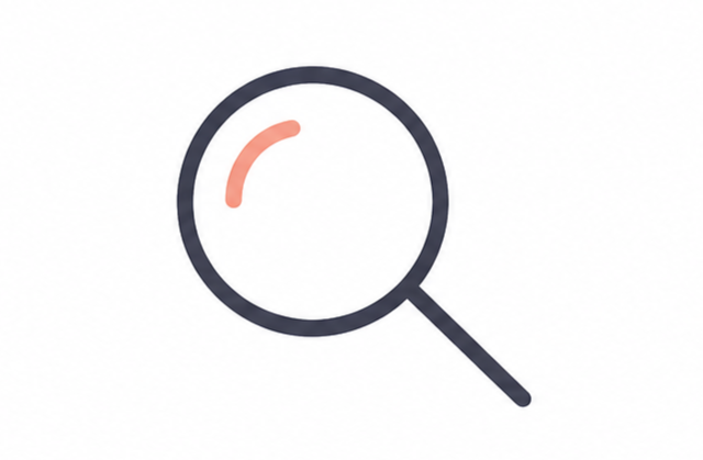 Magnifying glass icon with a red check mark inside