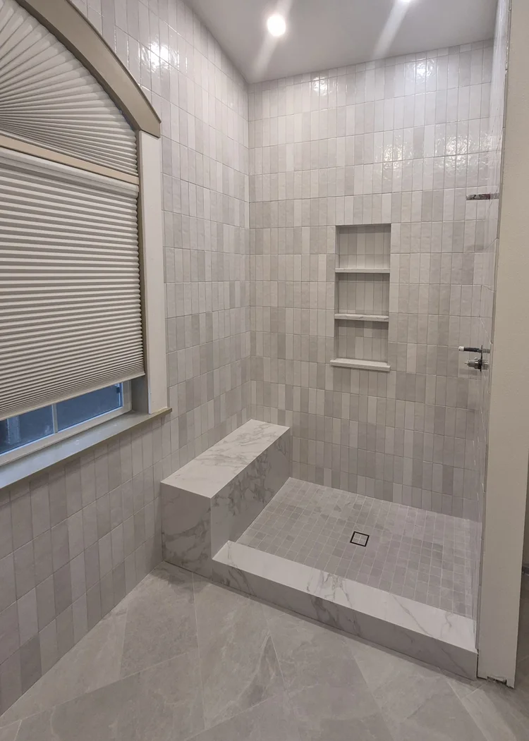 Completed tiled shower after renovation