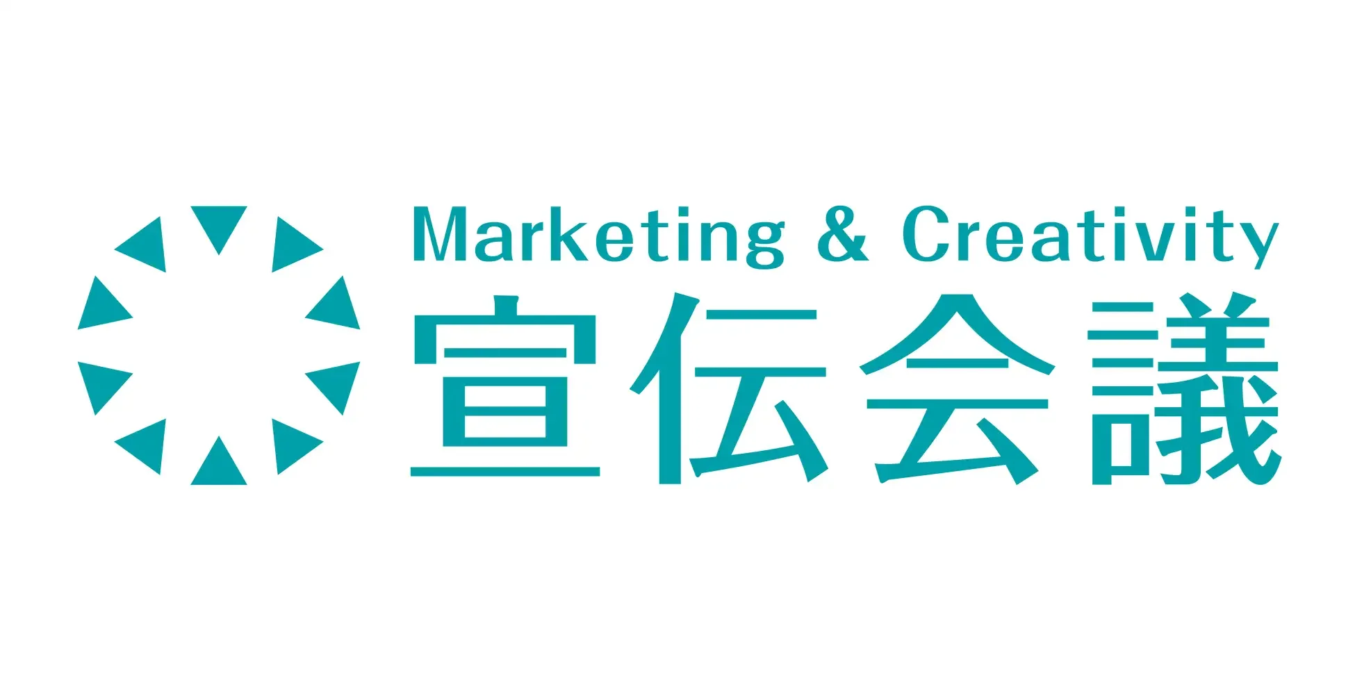 Logo with a circular design of triangles and the text 'Marketing & Creativity' in English and Japanese characters.