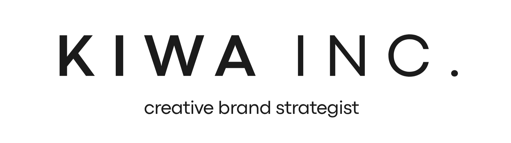 Black and white logo for Kiwa Inc. with the tagline 'creative brand strategist'.