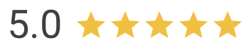 Five-star rating with a 5.0 score displayed.