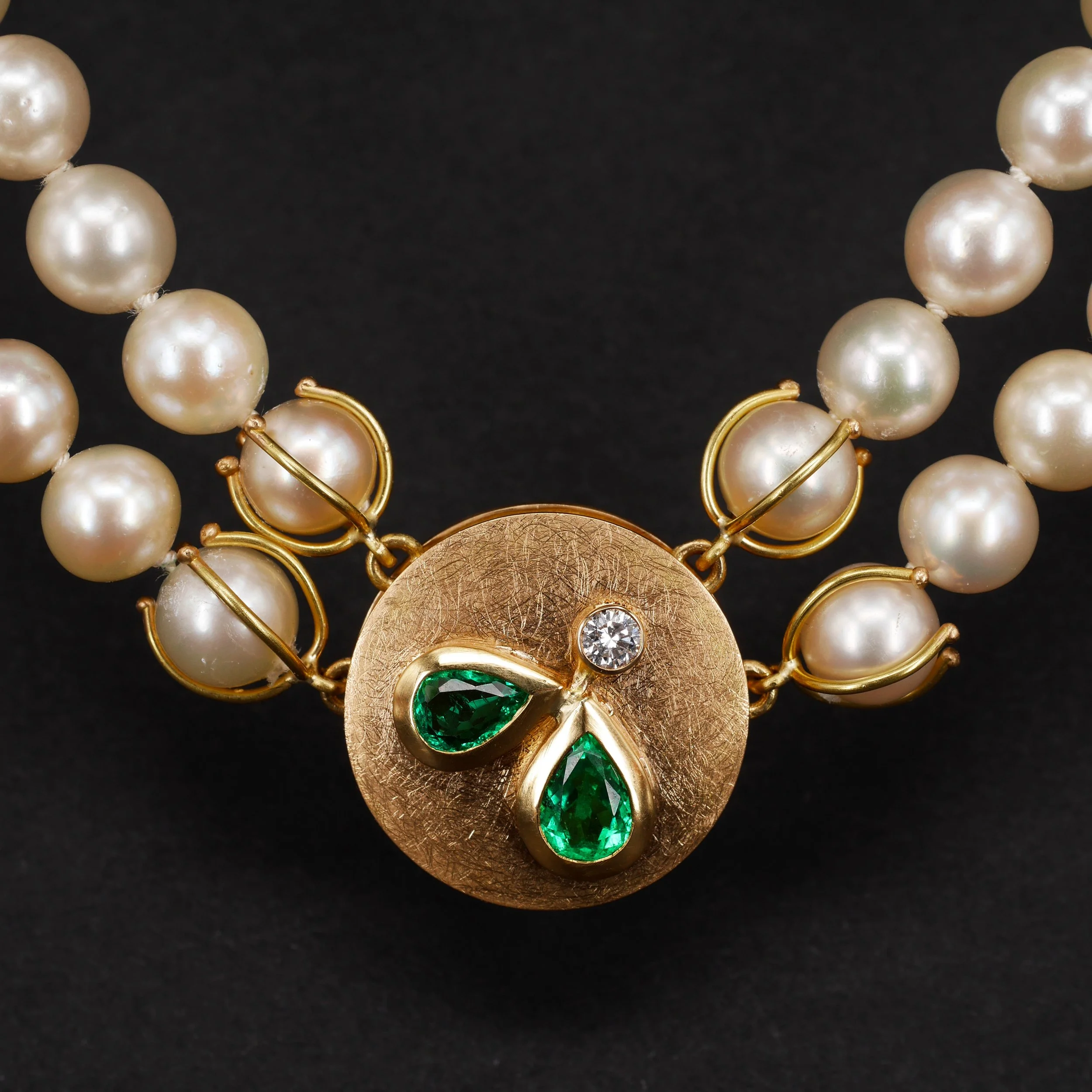 750er Gelbgold Schmuck-Verschluss mit 2 Smaragden und Brillant (Kundenauftrag)