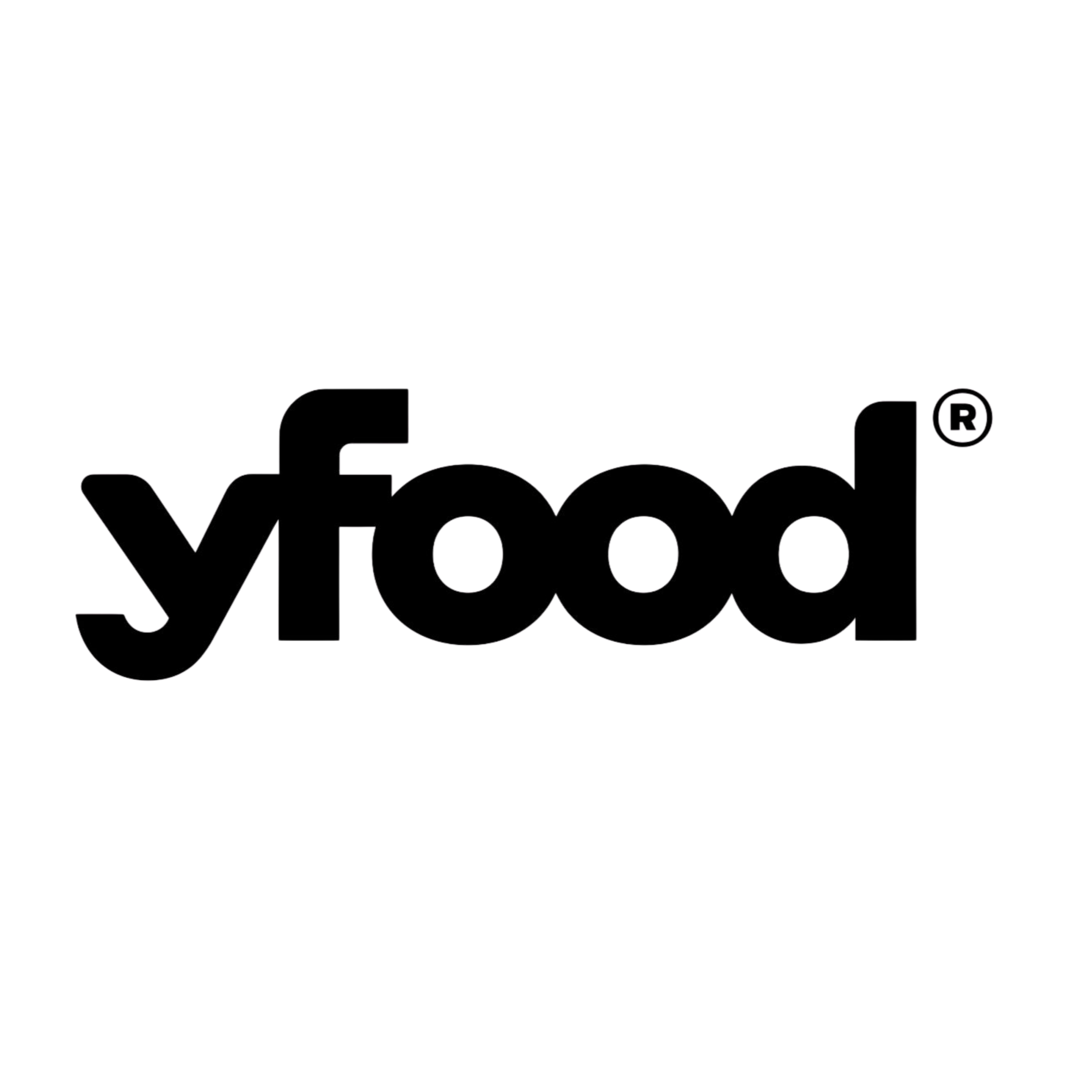 Black logo with the word 'yfood' in bold lowercase letters, with a registered trademark symbol to the upper right.