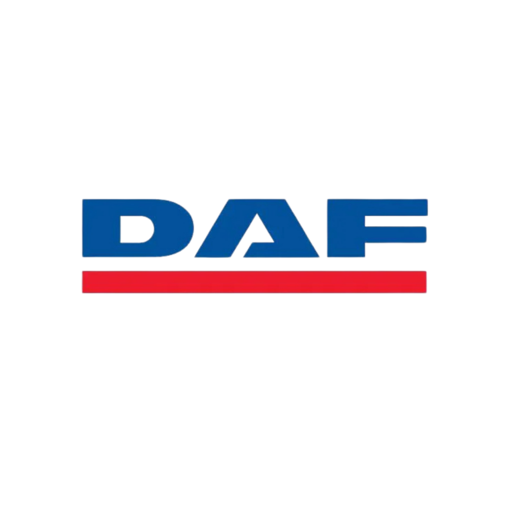 DAF logo with blue letters and a red line underneath on a white background.