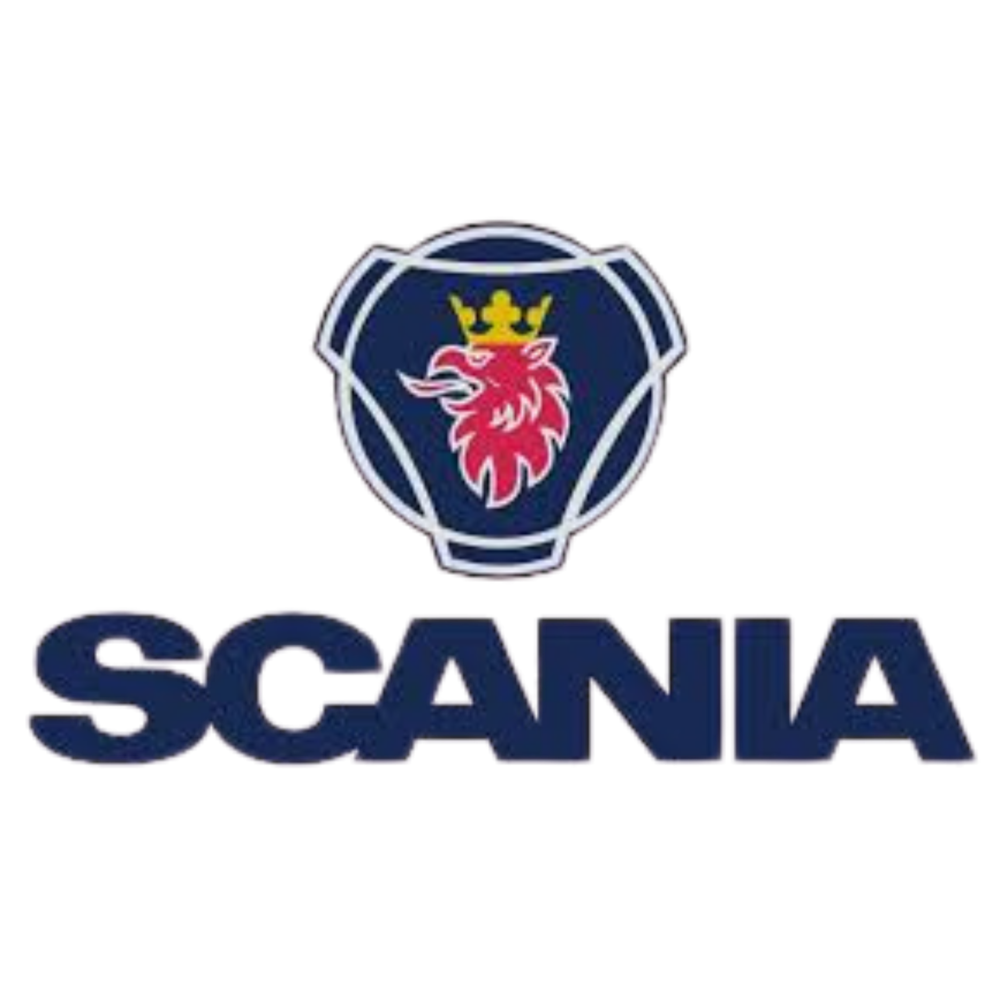 The logo of Scania, a truck manufacturer, featuring a shield with a red lion and a golden crown, with the word 'SCANIA' in bold blue letters.