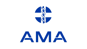 AMA logo in black and blue with a medical symbol and the letters 'AMA'