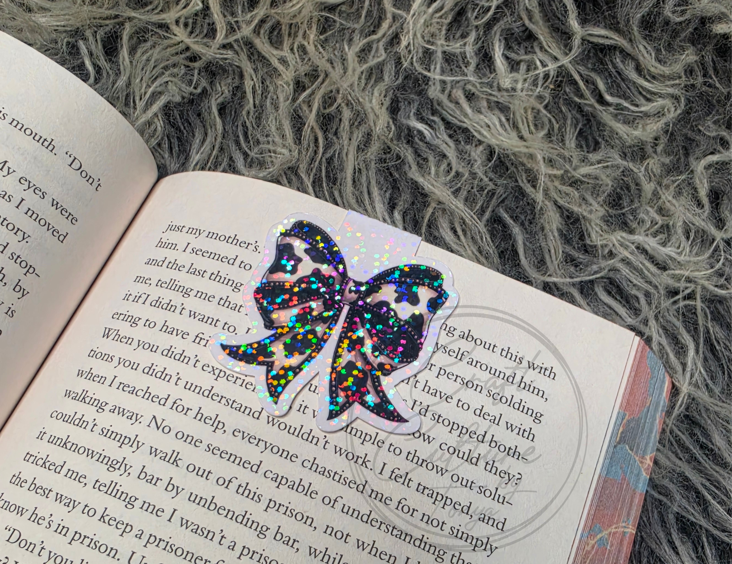 Cow Print Bow Magnetic Bookmark