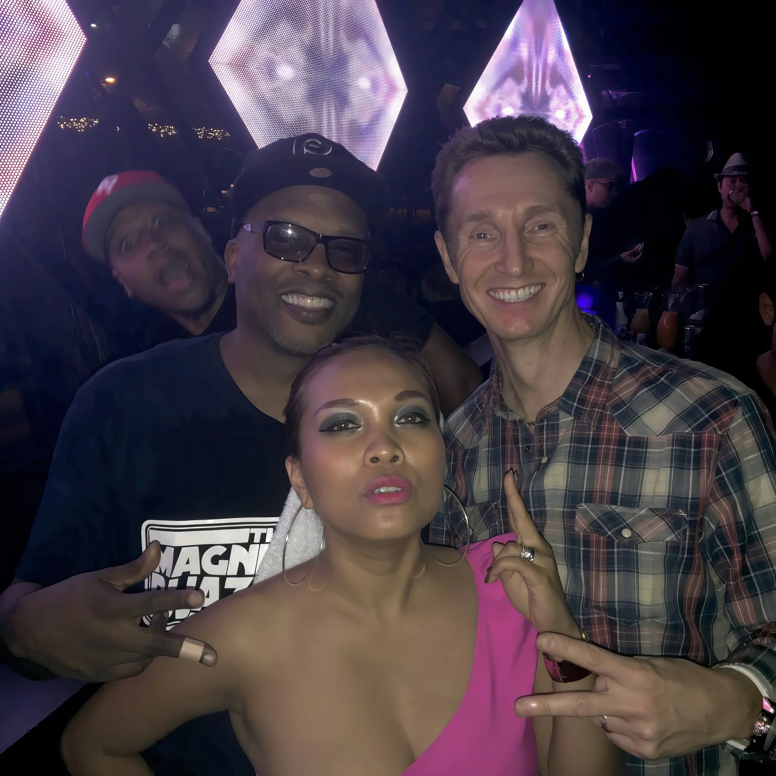 Dean Charles and his wife Indriyani meeting DJ Jazzy Jeff in Jakarta, Indonesia.