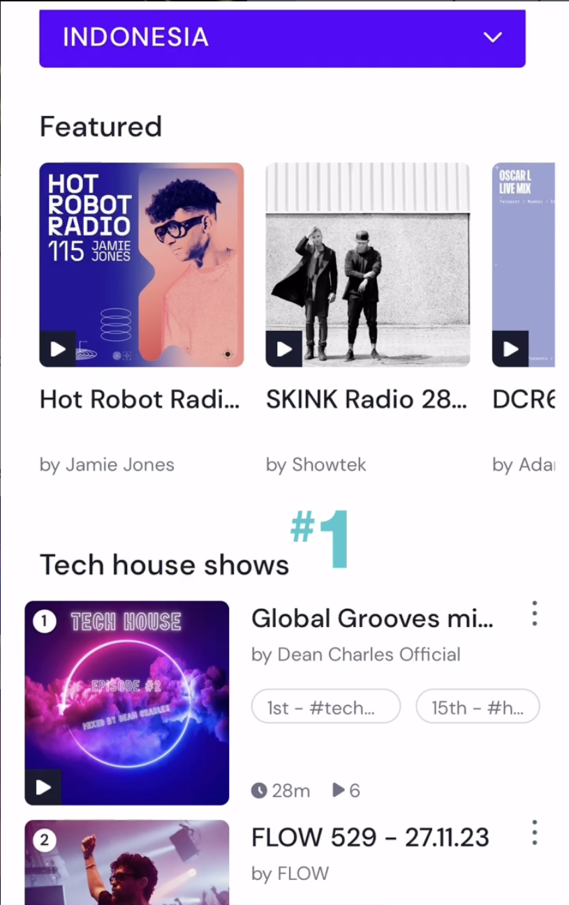 Number 1 on the Indonesian Tech House Mixcloud chart Nov 2023.