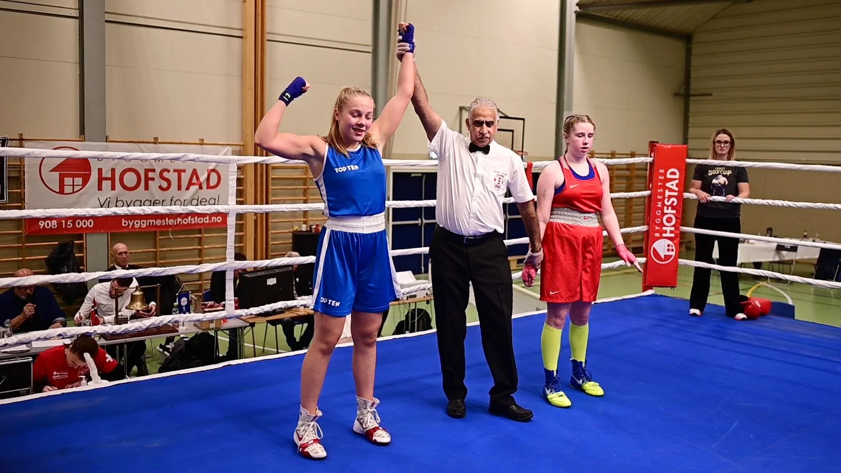 Sunniva in her younger years of boxing. Here having defeated her opponent on home ground. 