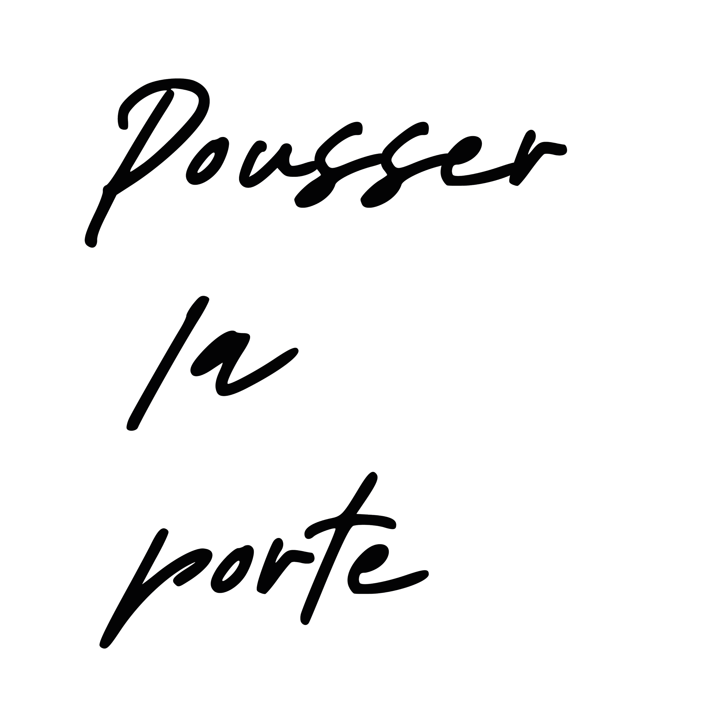 Les mots 'Pousser par porte' écrit en lettrage cursif blanc sur un fond noir. C'est le nom du blogue.