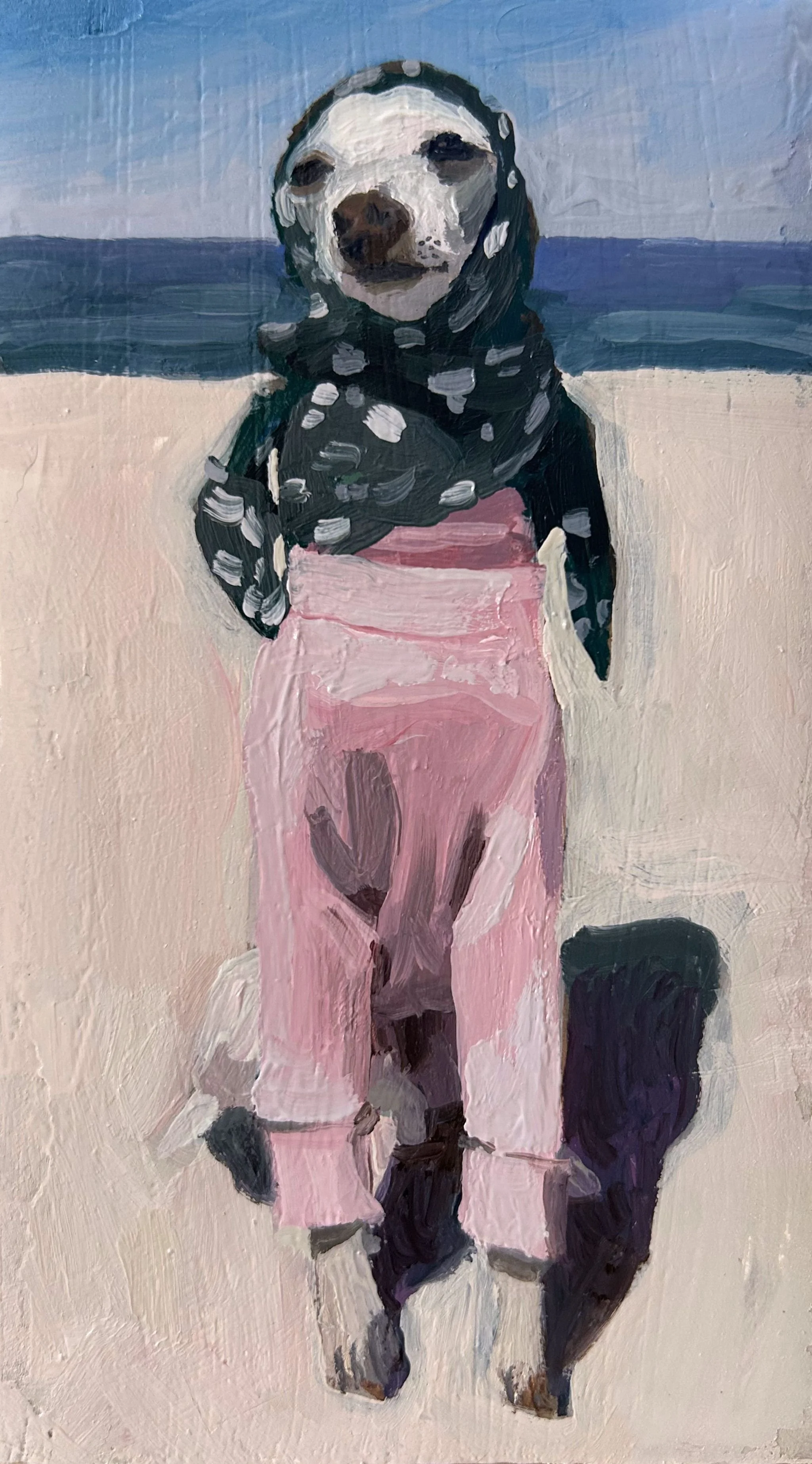 Tommy at the Beach, Summer, oil on wood block, 2026, 3.5x5.75"