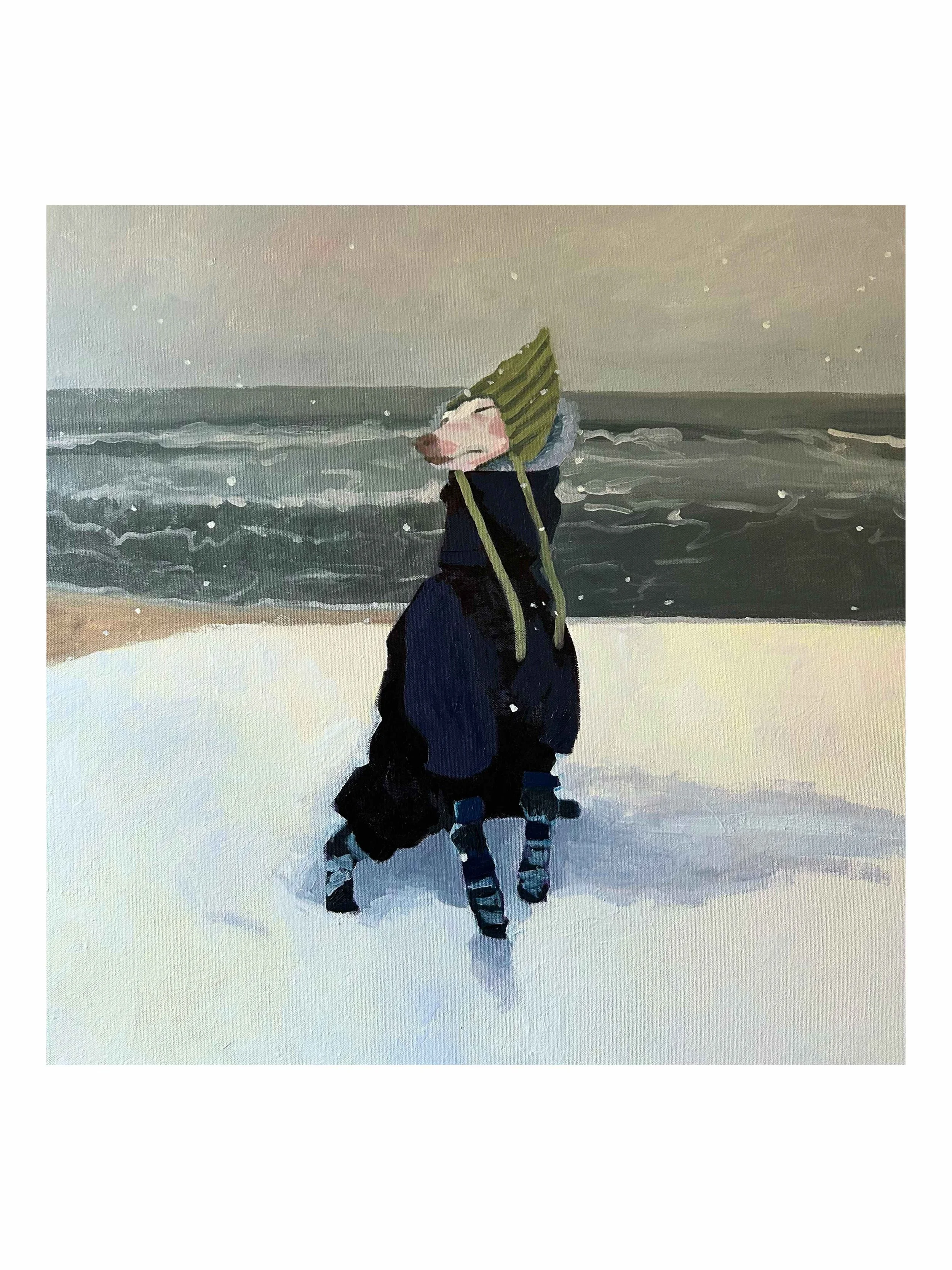 Tommy at the Baltic, Winter, oil on canvas, 2026, 30x30"