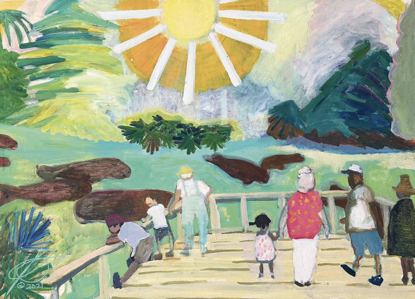 Blue Spring Manatees, acrylic, 2022