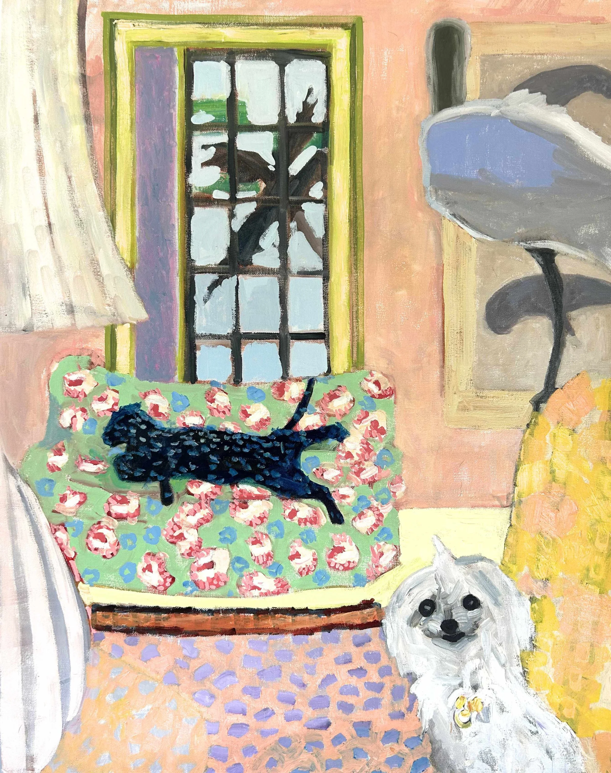 Florida Room 2: Havana, Cuba with Guambra, Isabelle, Wood Stork and Manatees, oil on canvas, 2026, 24x36"