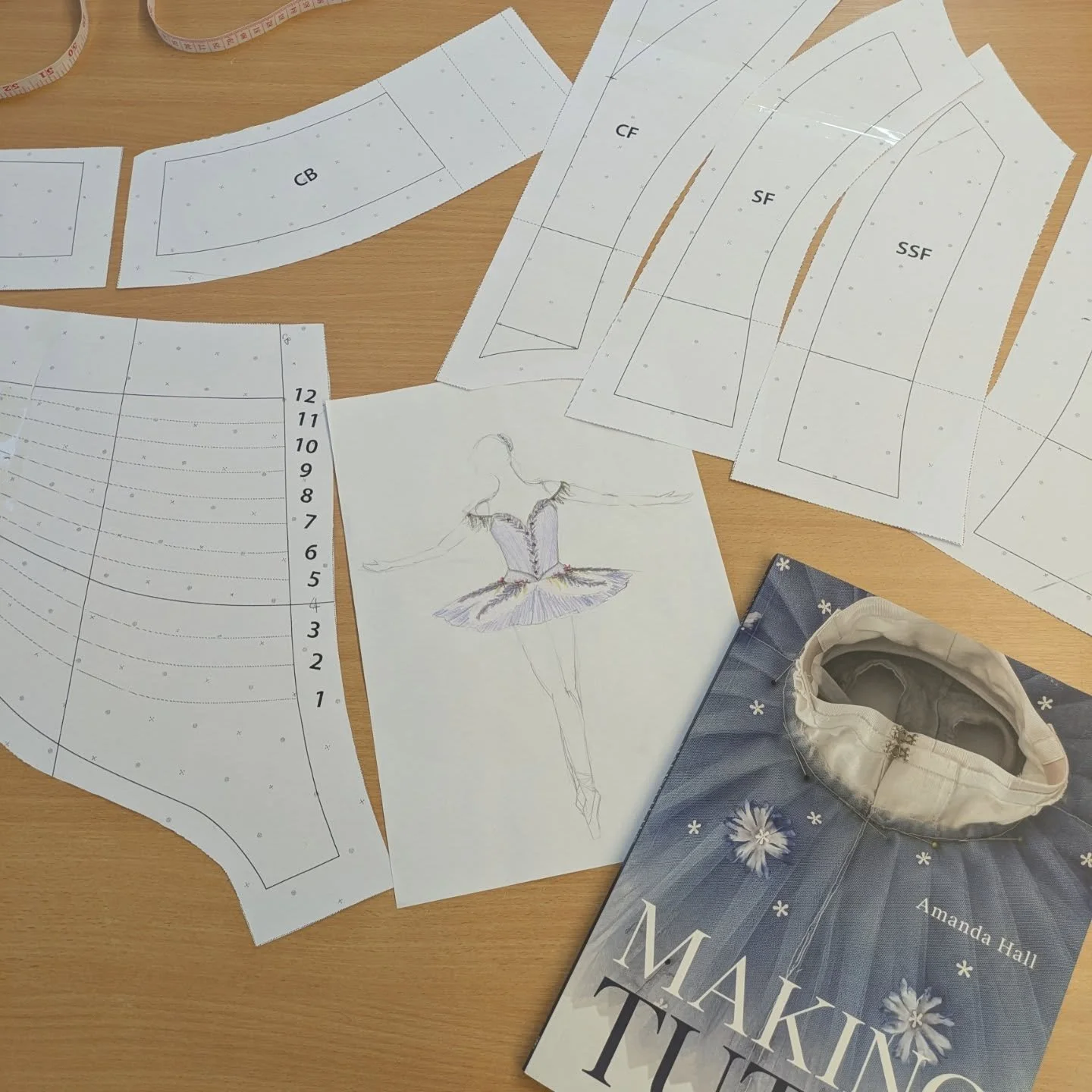 A few process photos of making my tutu. The bodice is backed with cotton drill and spiral steel boning is used to give structure while allowing for flexibility and movement. The 13 layers of net are hand pleated to fit onto the pant with the bottom l