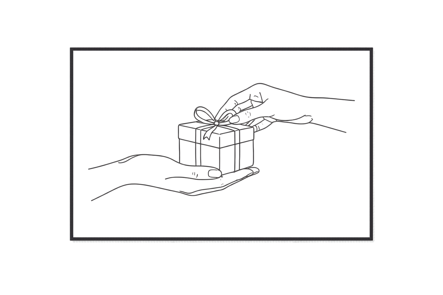 A digital illustration of a gift box with a bow, placed on a platform, with abstract lines extending from it, set against a gray background.