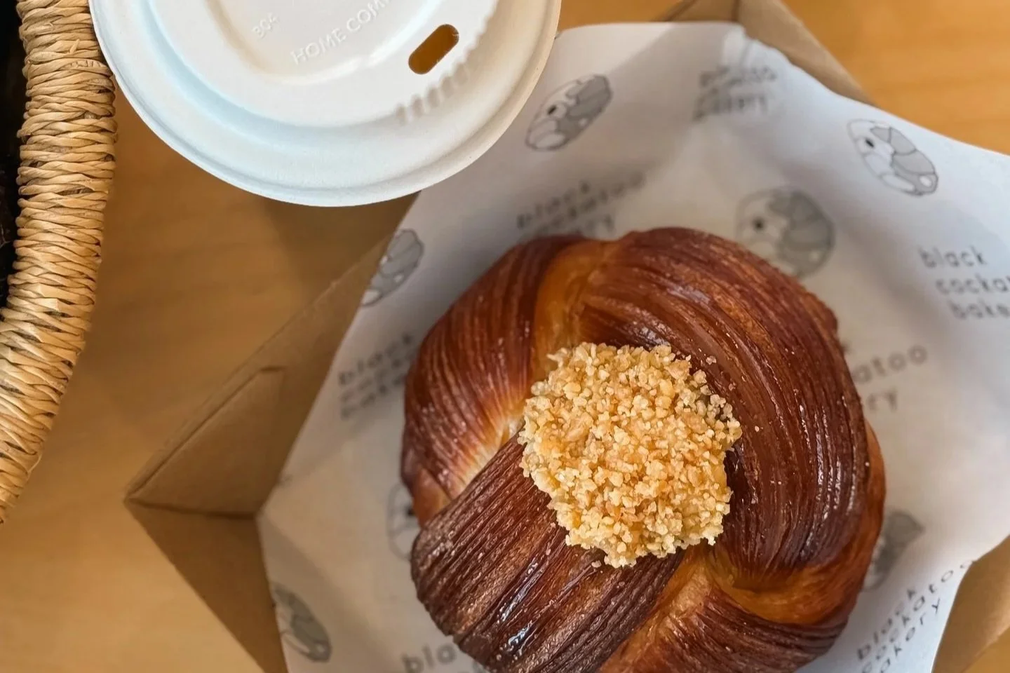 Coffee and pastry at Black Cockatoo Bakery, Katoomba