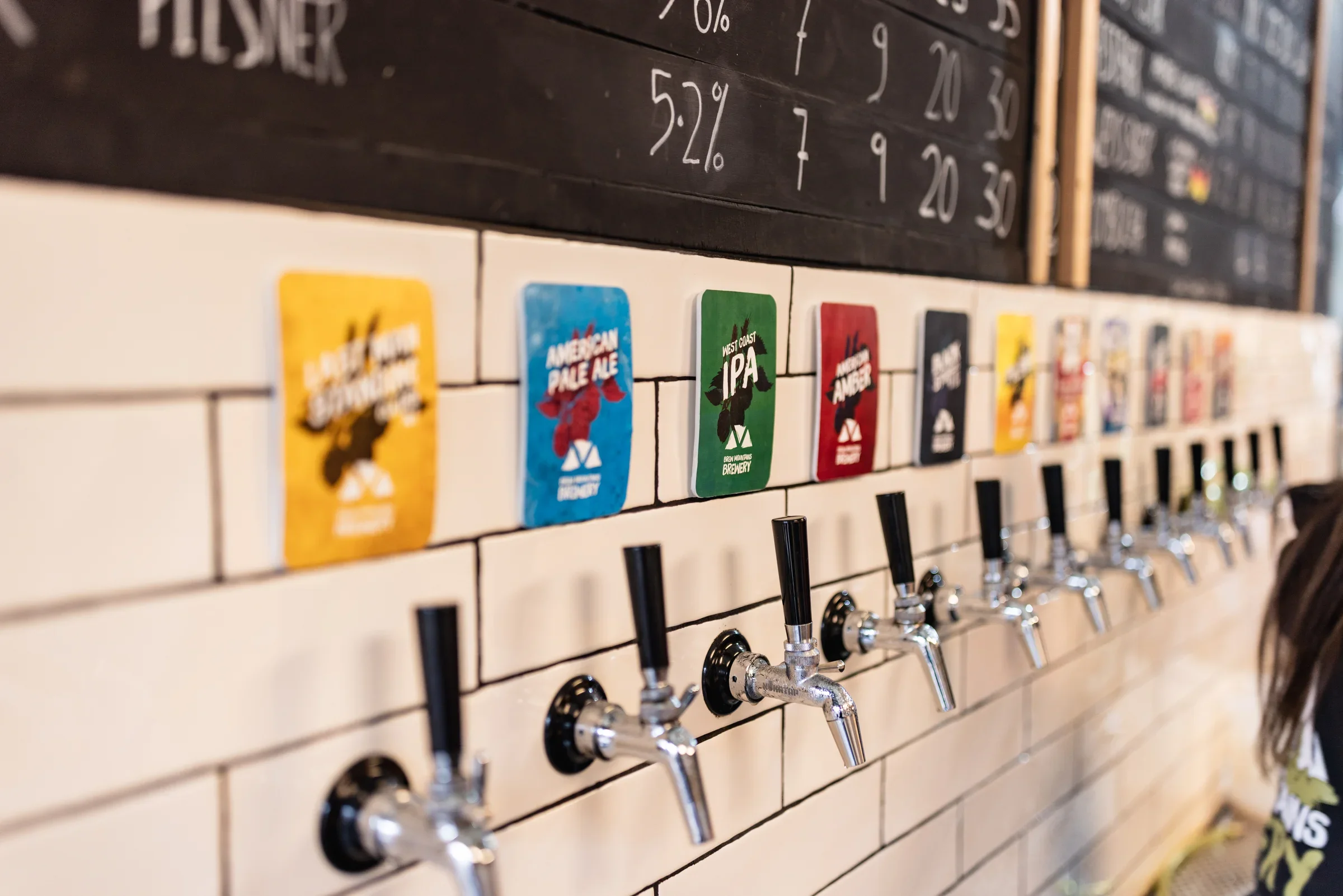 Beer taps at Brew Mountains Brewery, Valley Heights