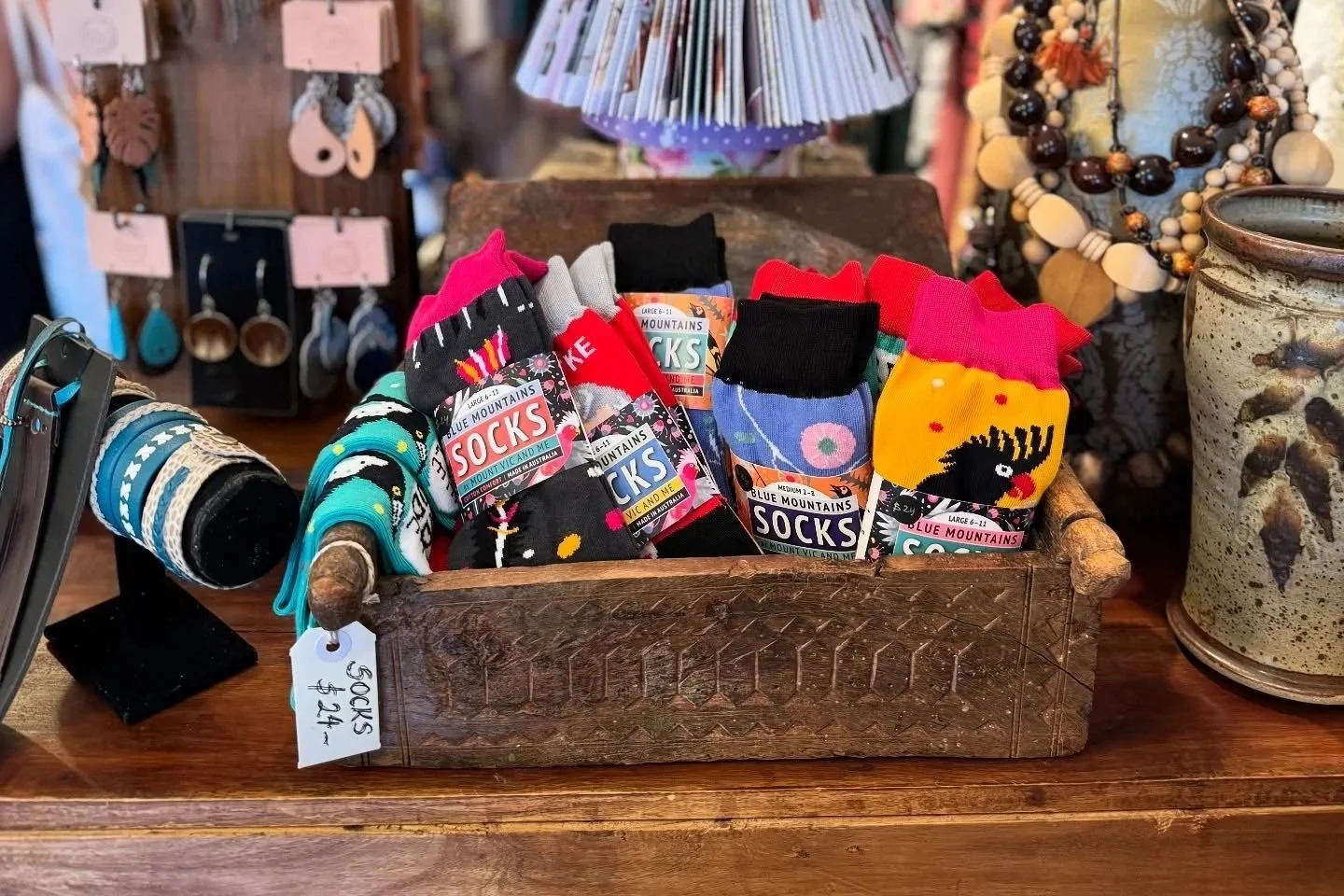Socks on display at Mount Vic and Me