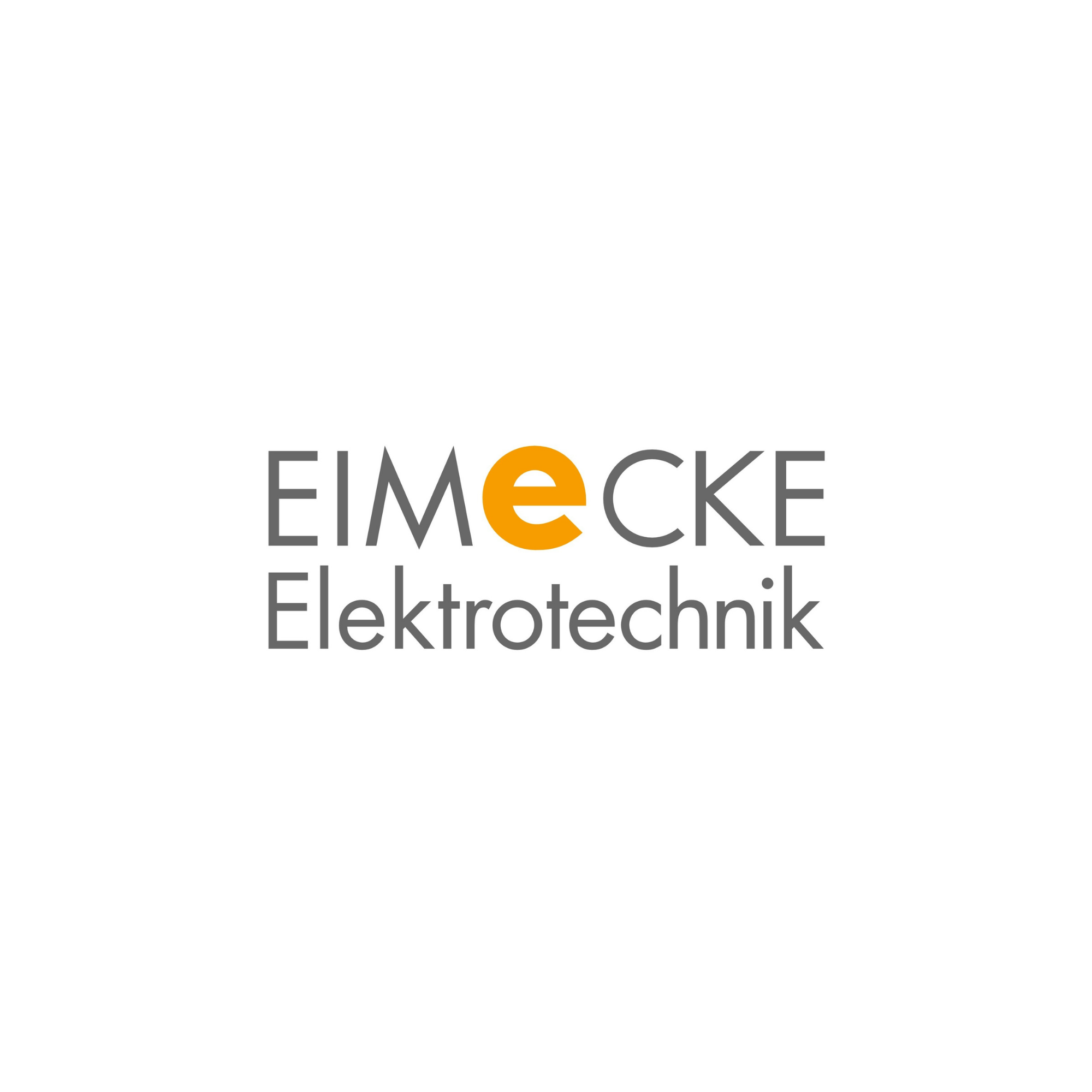 Logo mit Text 'EIMECKE Elektrotechnik', wobei das 'e' orange ist, auf schwarzem Hintergrund