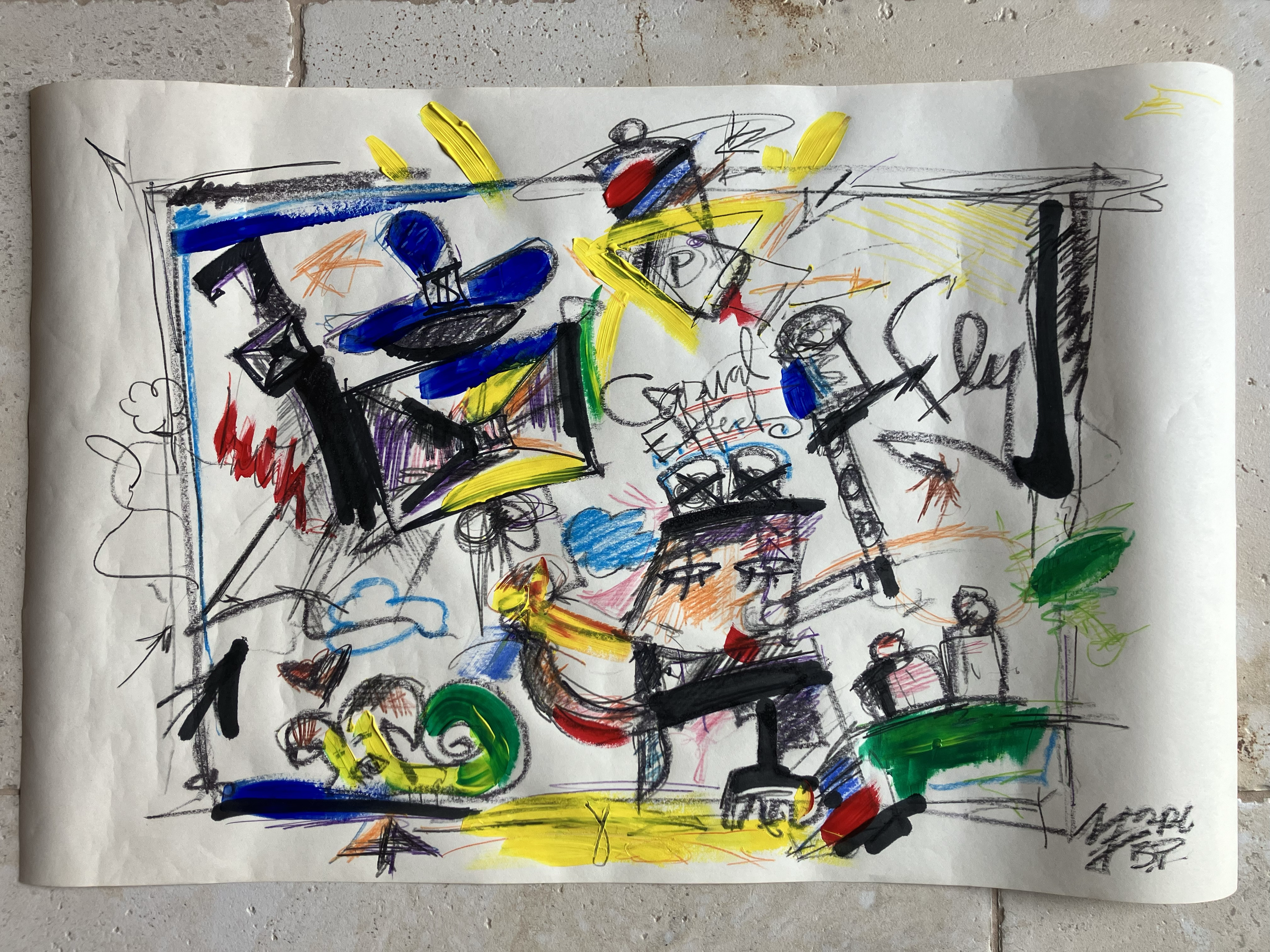 causal-effects . 2026 . 69 x 45cm on paper . acrylic + pastels + pencil
