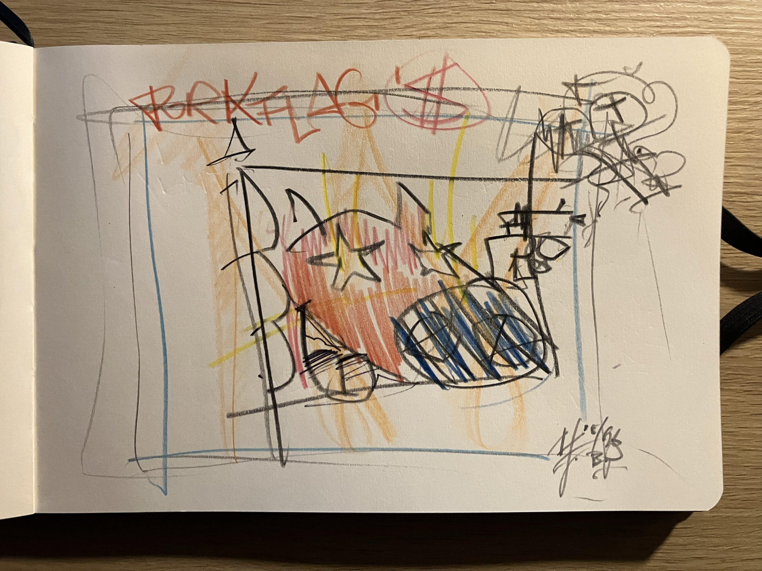 porkflag'$ . 2026 . 20 x 14cm on paper . pen + pencil