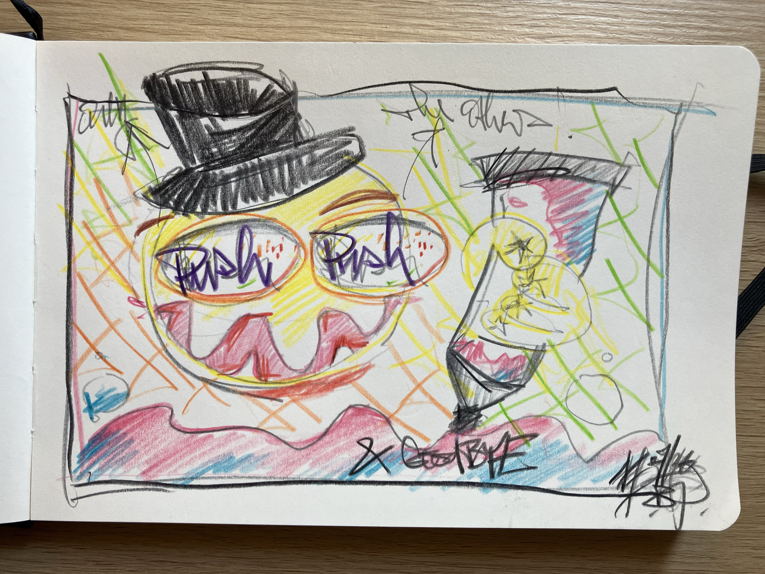 pusher global . 2026 . 20 x 14cm on paper . pen + pencil