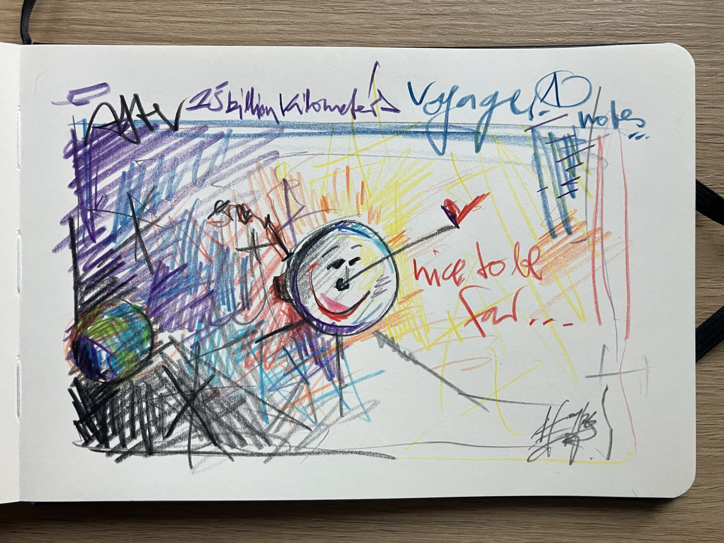 voyager's nice to be far . 2026 . 20 x 14cm on paper . pen + pencil