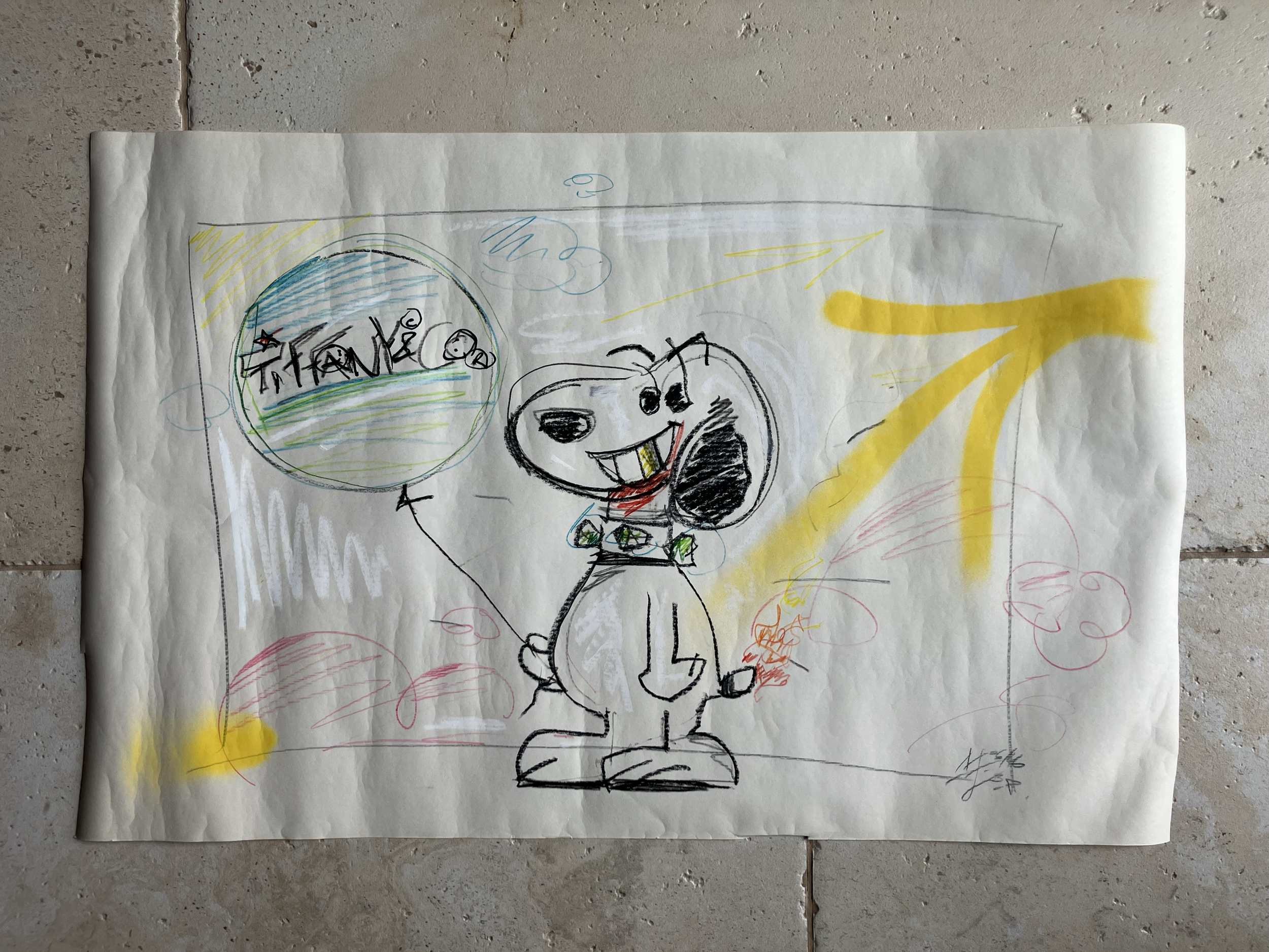 cat
 . 2026 . 69 x 45cm on paper . acrylic + pastels + pencil