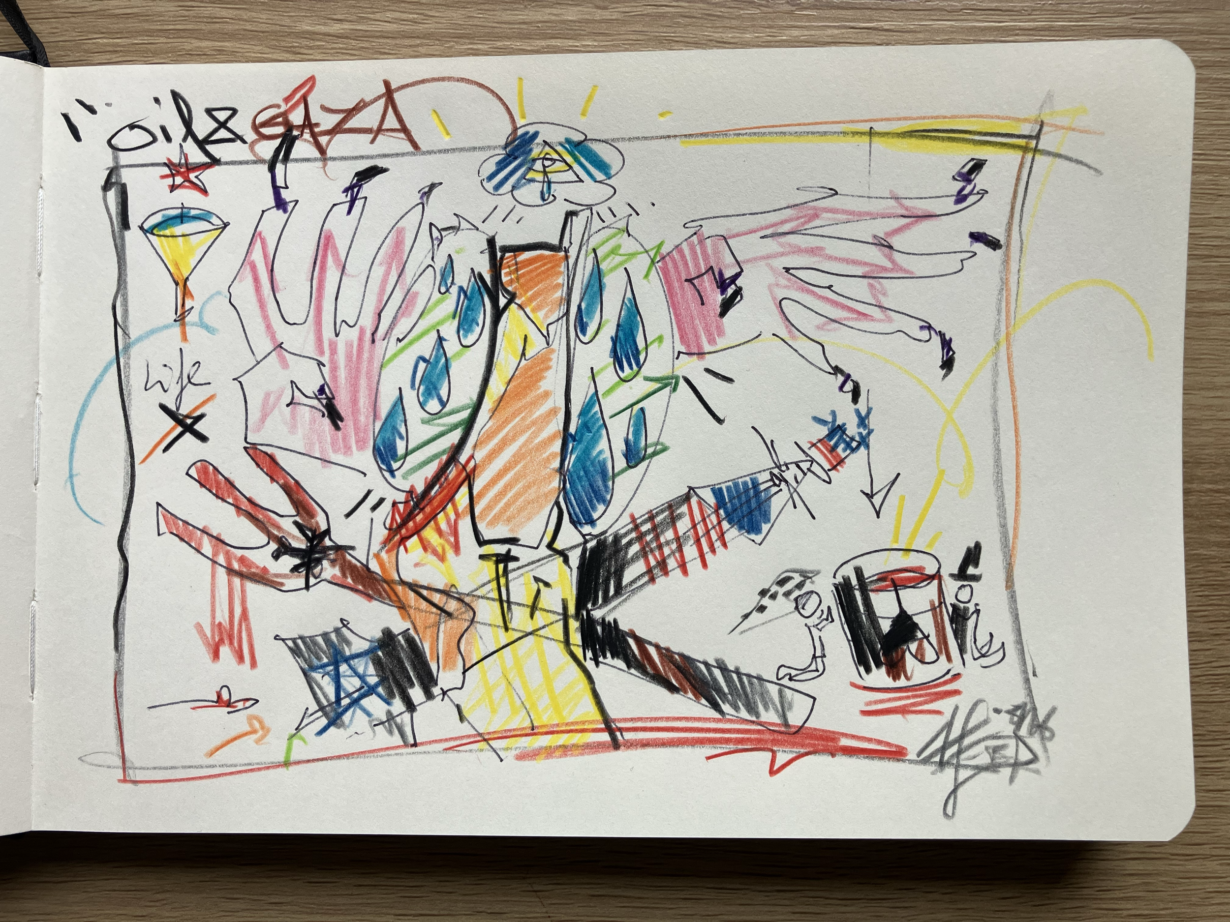 just oil & Gaza . 2026 . 20 x 14cm on paper . pen + pencil