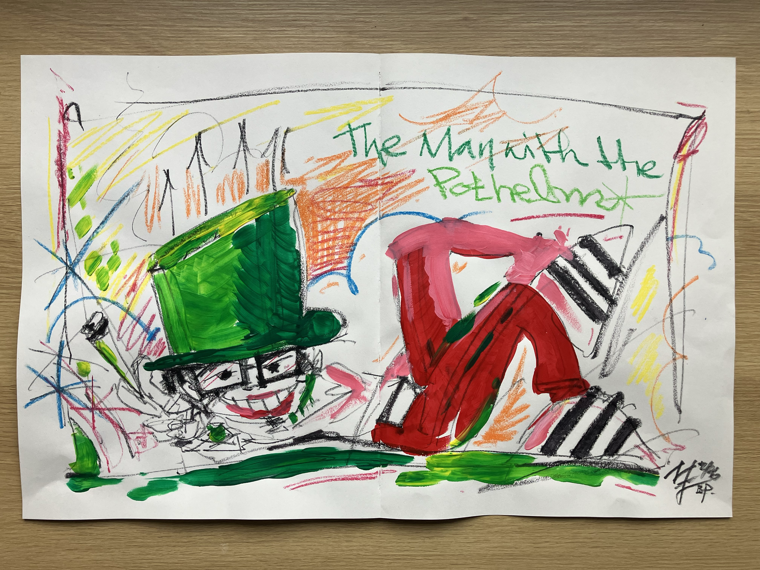 man with pothelm . 2026 . 55 x 25cm on paper . acrylic + pastels