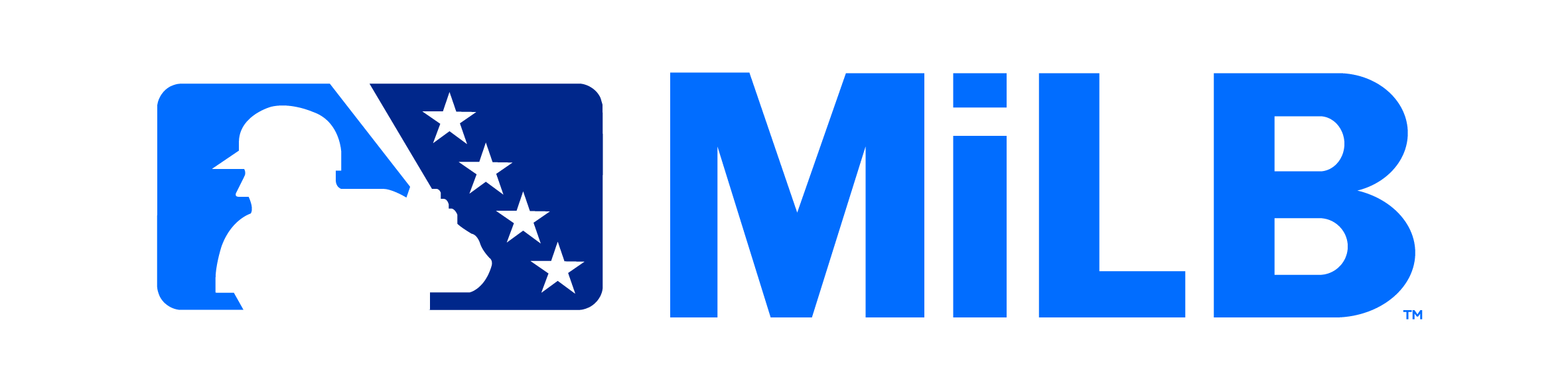 Major League Baseball logo with a silhouette of a baseball player and stars, accompanied by the text 'MLB' in blue.