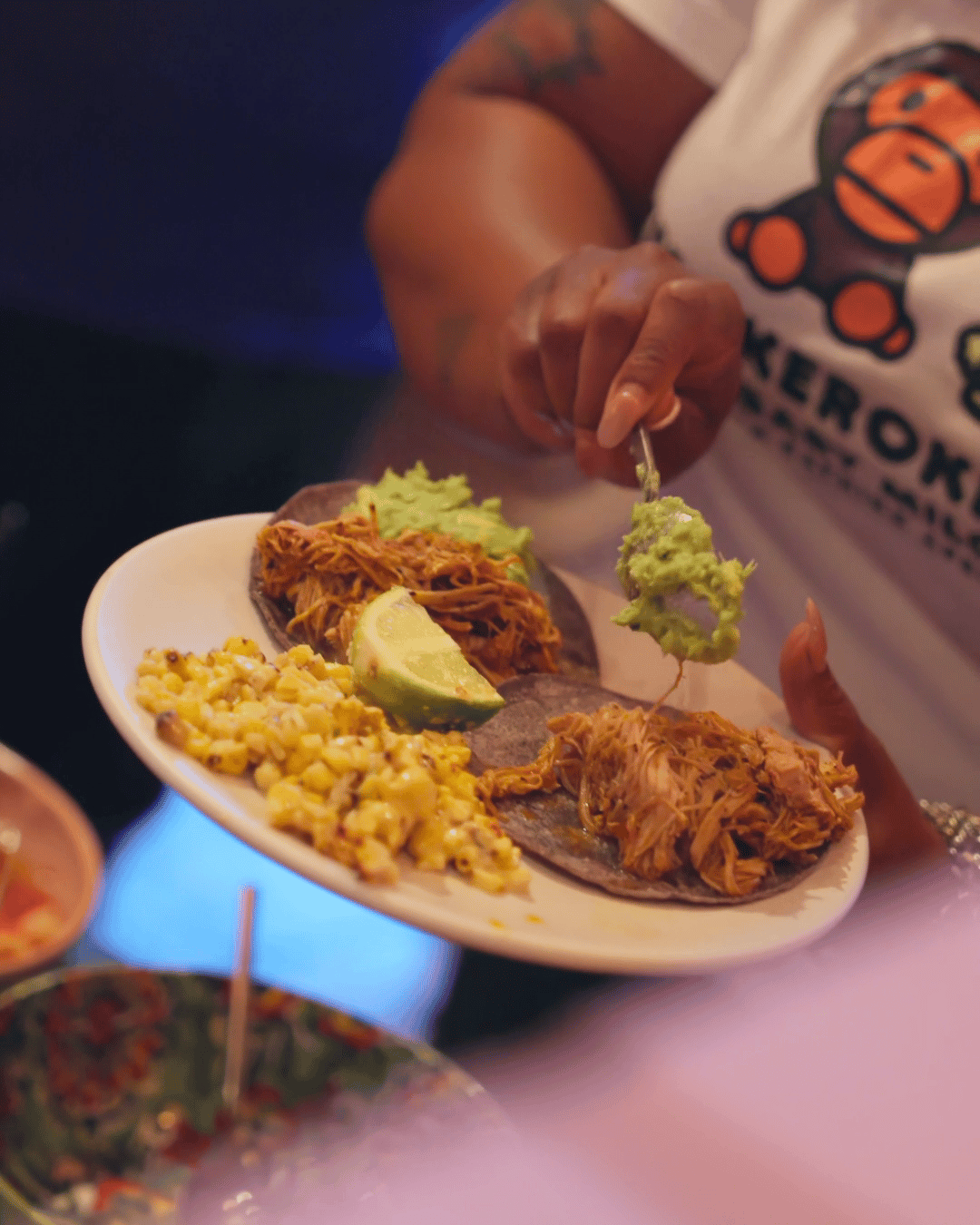 Shredded pork with guacamole at the Sunday Mexican brunch buffet at Amasa Mexican Kitchen
