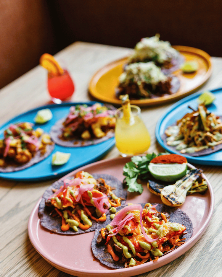 Colorful spread of gourmet tacos at Amasa Mexican Kitchen