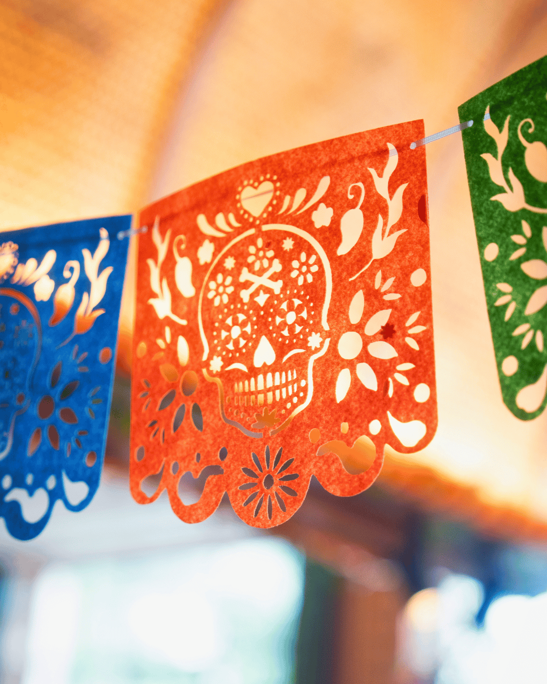 Papel picado banners for the Day of the Dead Cantina at Amasa Mexican Kitchen
