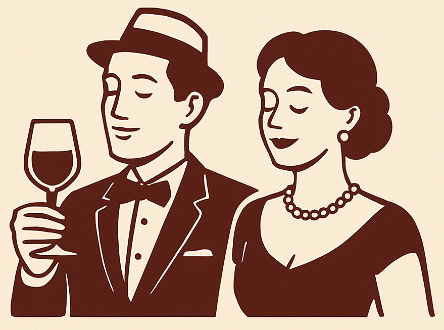 Een man en vrouw in formele kleding die samen toasten met een glas wijn.