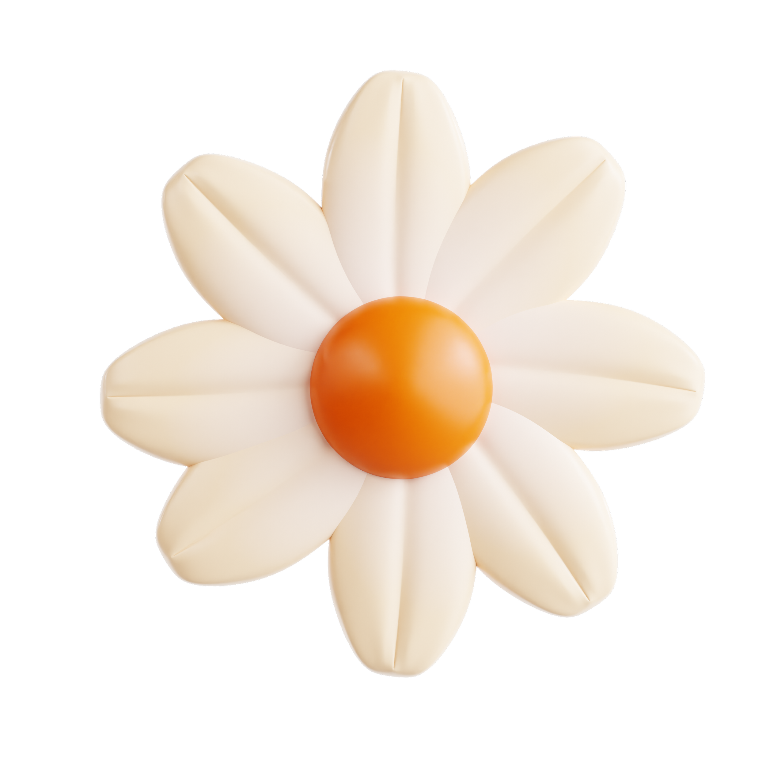 A flower made of white candy or chocolate petals with an orange candy center on a black background.